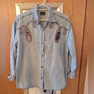 Vintage Embroidered Denim Button-Up Shirt